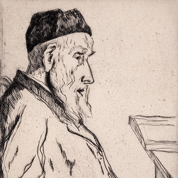 profile drawing of an old man with a beard and hat 